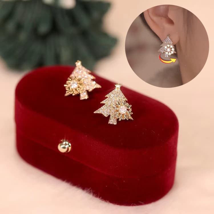 Pendientes Árbol de Navidad Giratorio con Brillantes