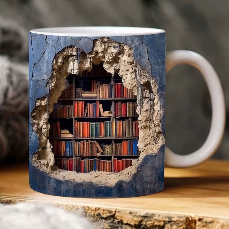 Taza Estantería 3D para Amantes de los Libros