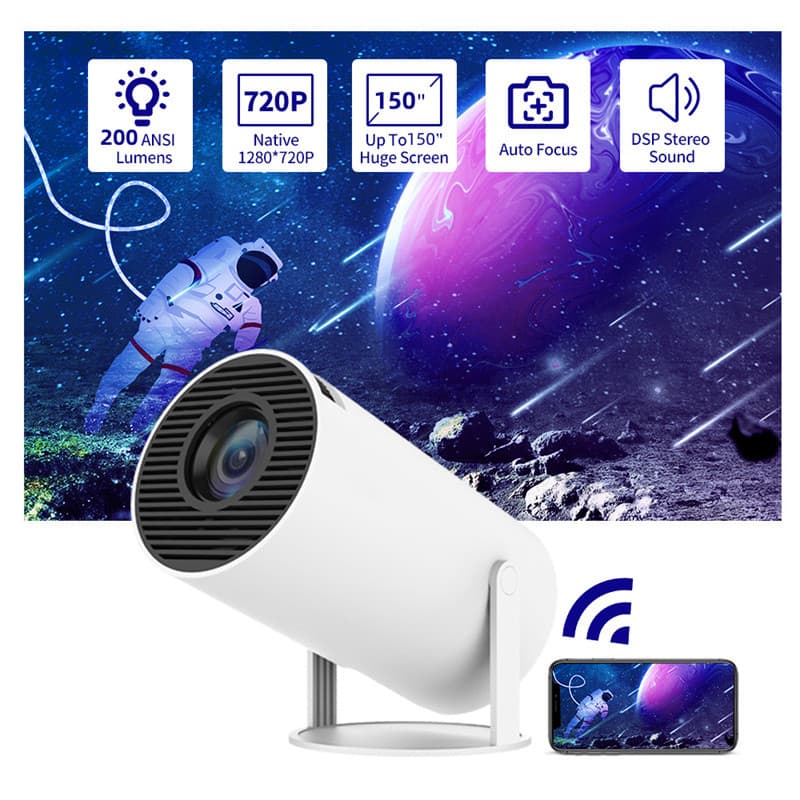 Proyector Portátil Compacto 180° con Enfoque Automático