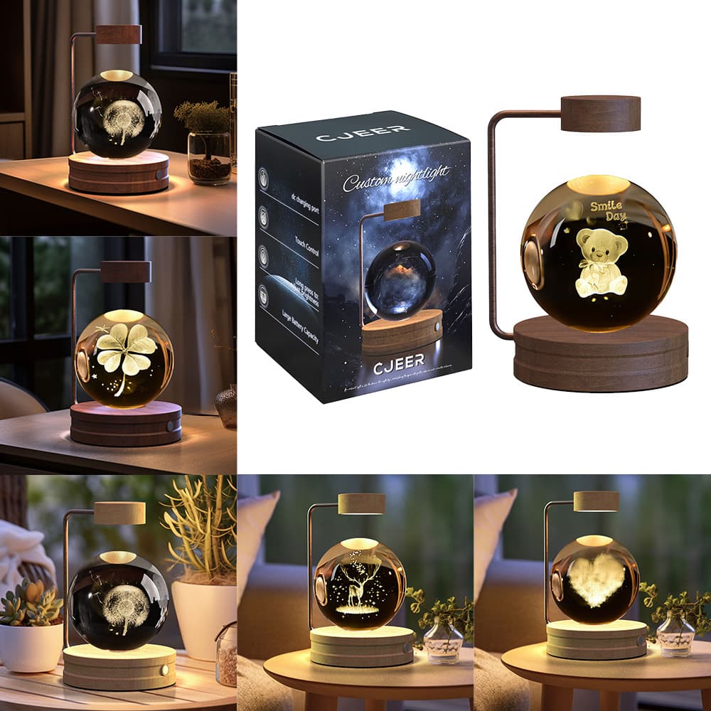 Lámpara Nocturna Dinosaurio Cristal USB Luz Cálida