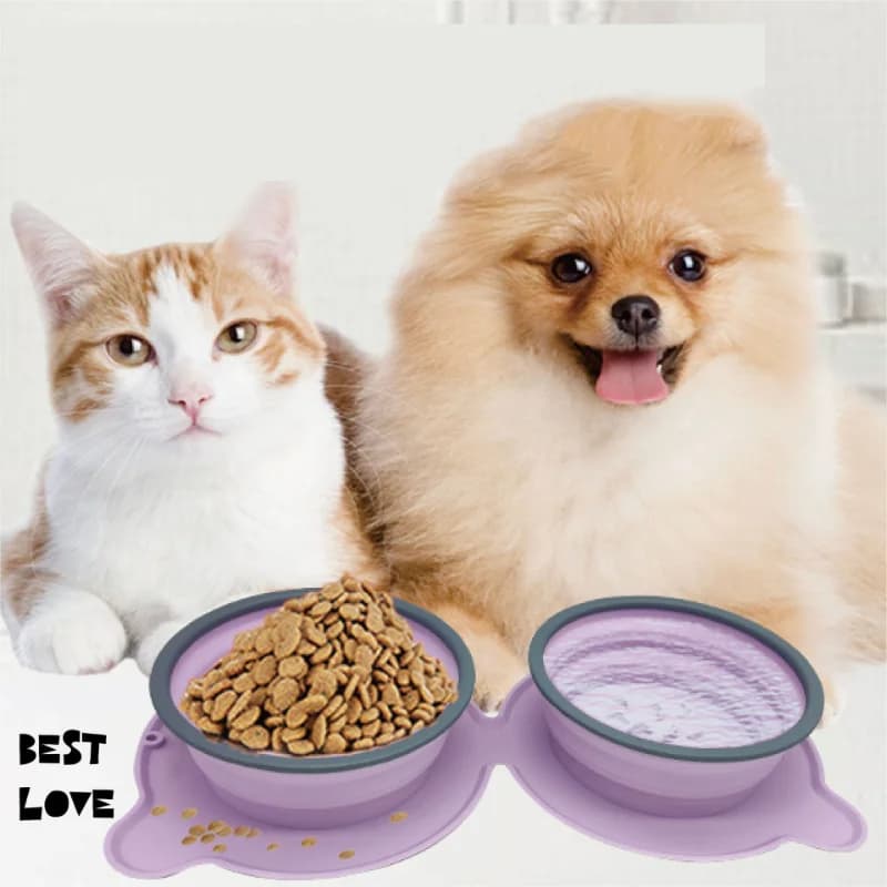 Comederos Dobles de Silicona Plegables para Perros y Gatos