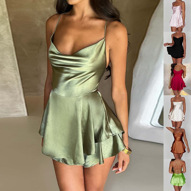 Falda Suspender Elegante Satén y Encaje para Mujer