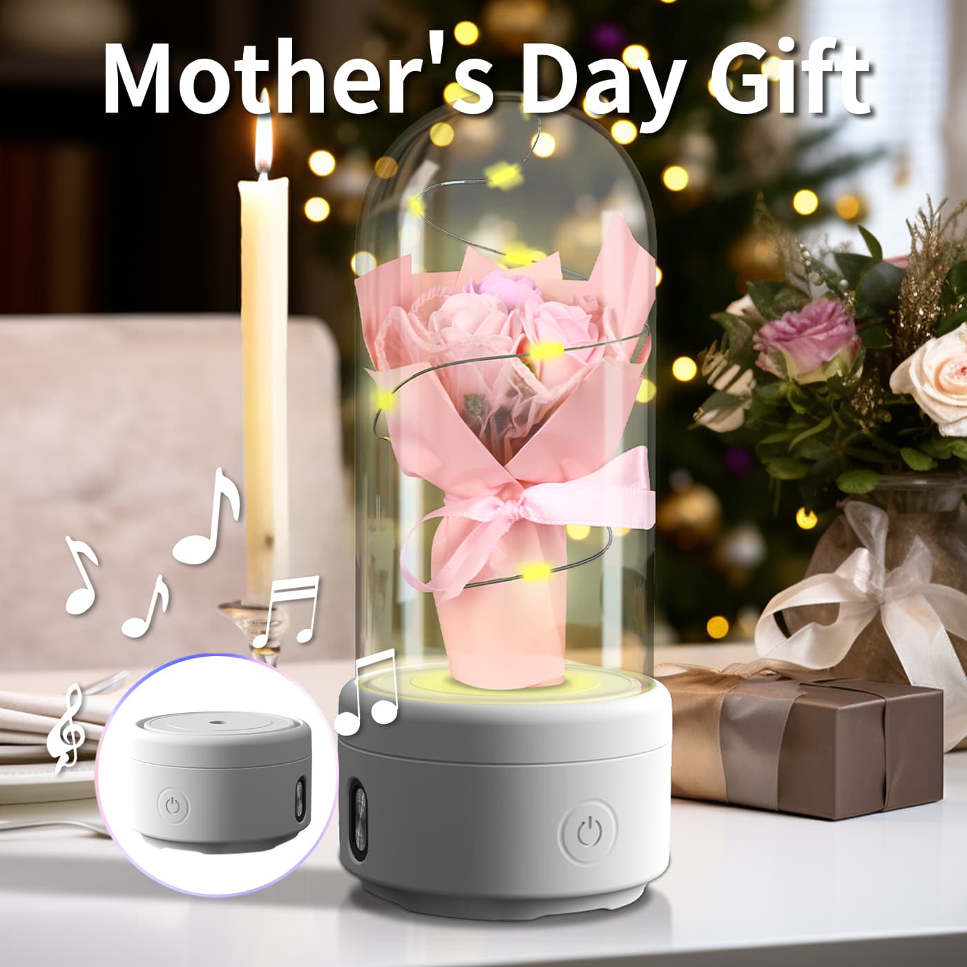 Lámpara LED Rosas con Altavoz Bluetooth