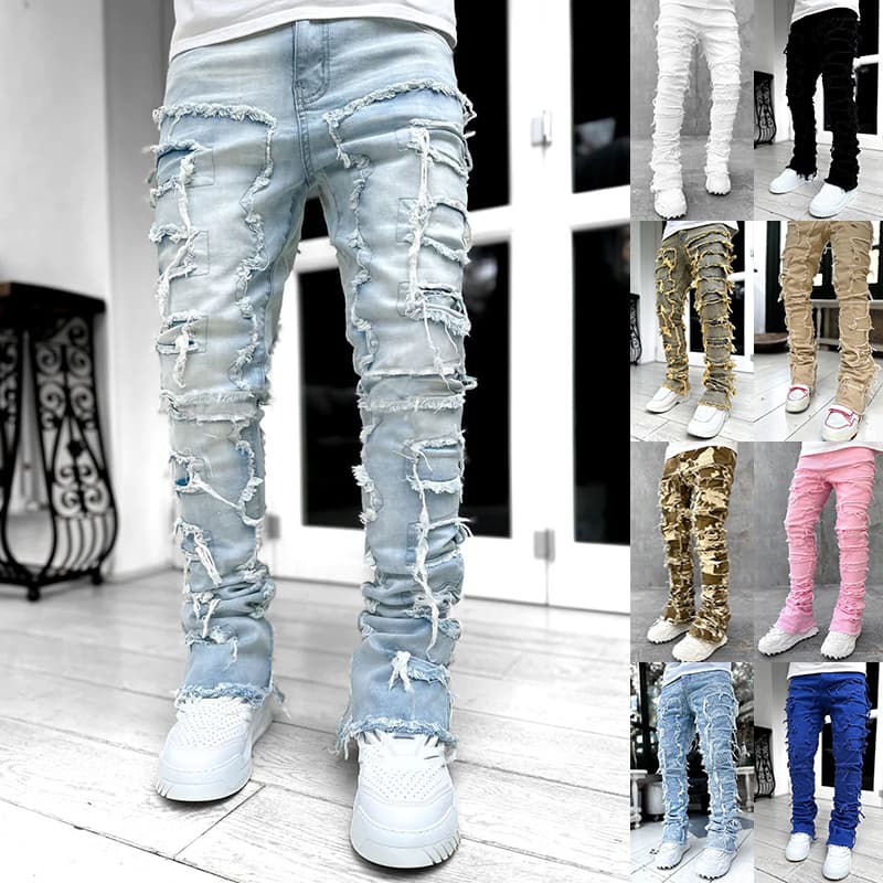 Pantalones Vaqueros Ajustados con Parches para Hombre