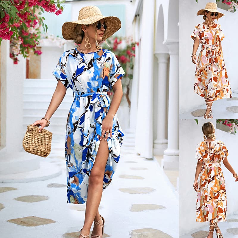 Vestido Largo de Verano Fresco Estampado Mujer