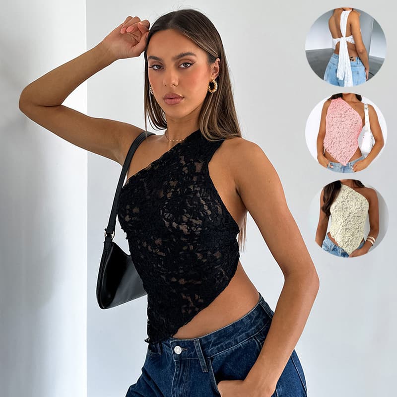 Camiseta Tirante Fino Escote Asimétrico Mujer