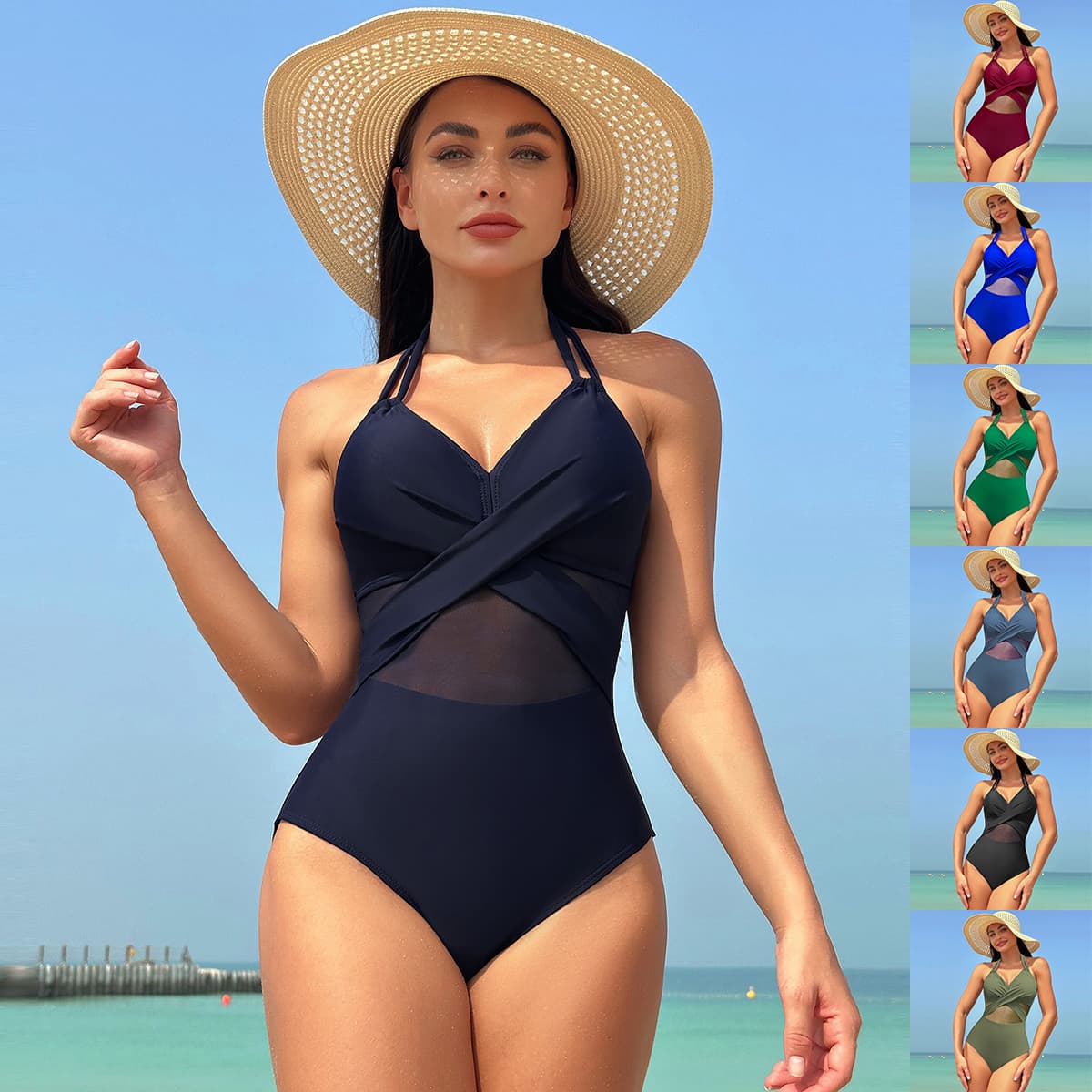Bañador Entero Halter con Diseño Cruzado