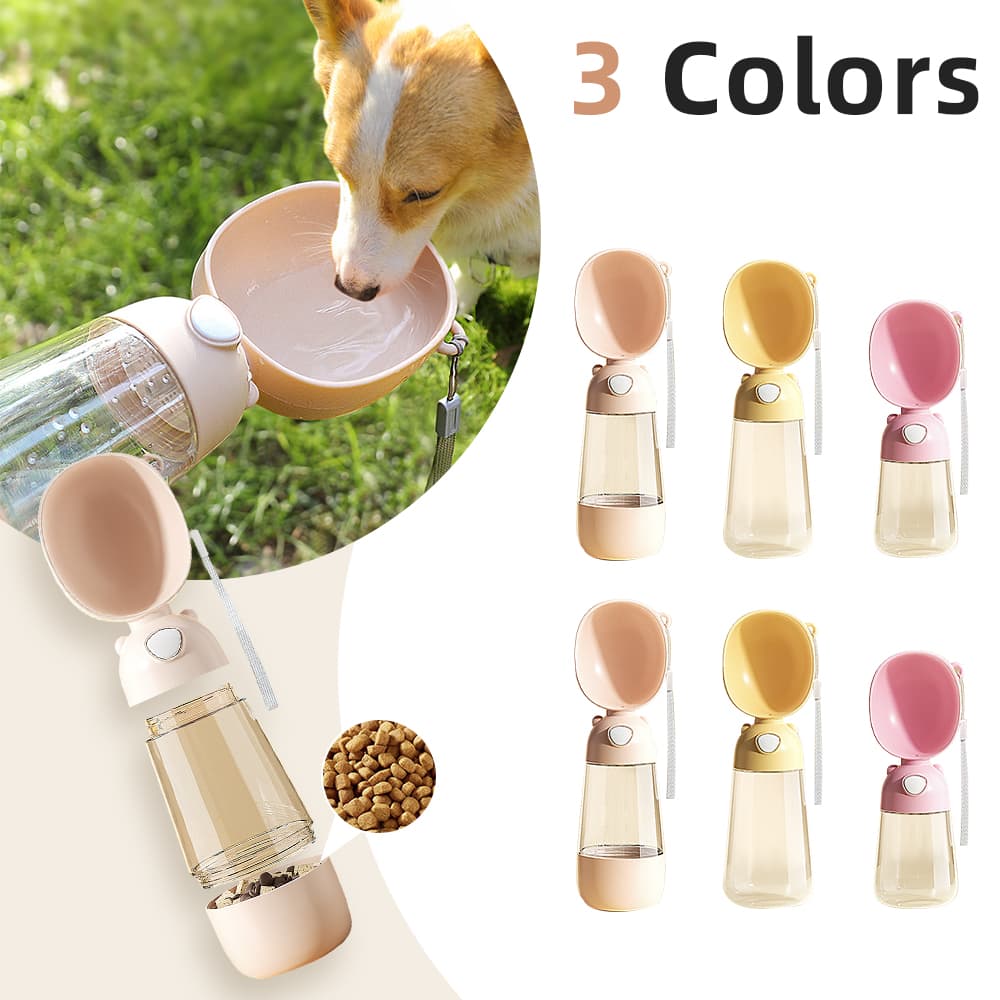 Botella de Agua Portátil para Perros con Comedero