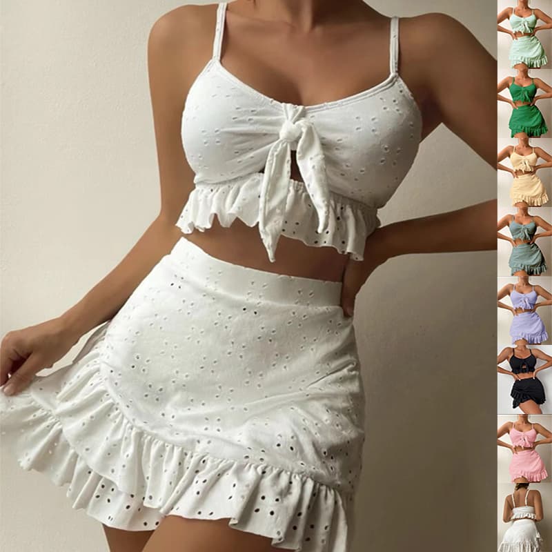 Conjunto de Bikini con Falda de Playa 3 Piezas