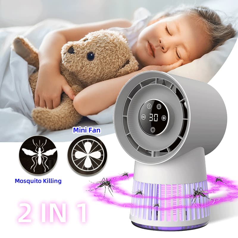 Ventilador Matamosquitos 2 en 1 USB Recargable con Luz Nocturna