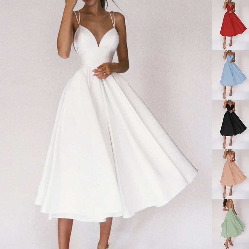 Vestido Largo Elegante Escote V con Tirantes