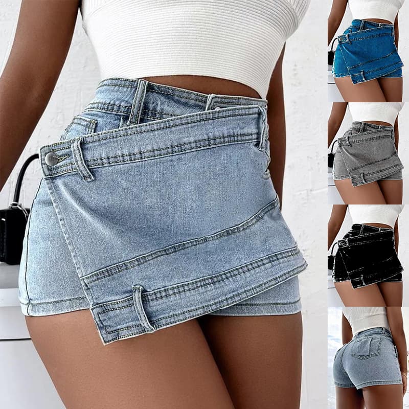 Shorts Vaquero Y2K Stretch Talle Envolvente Asimétrico