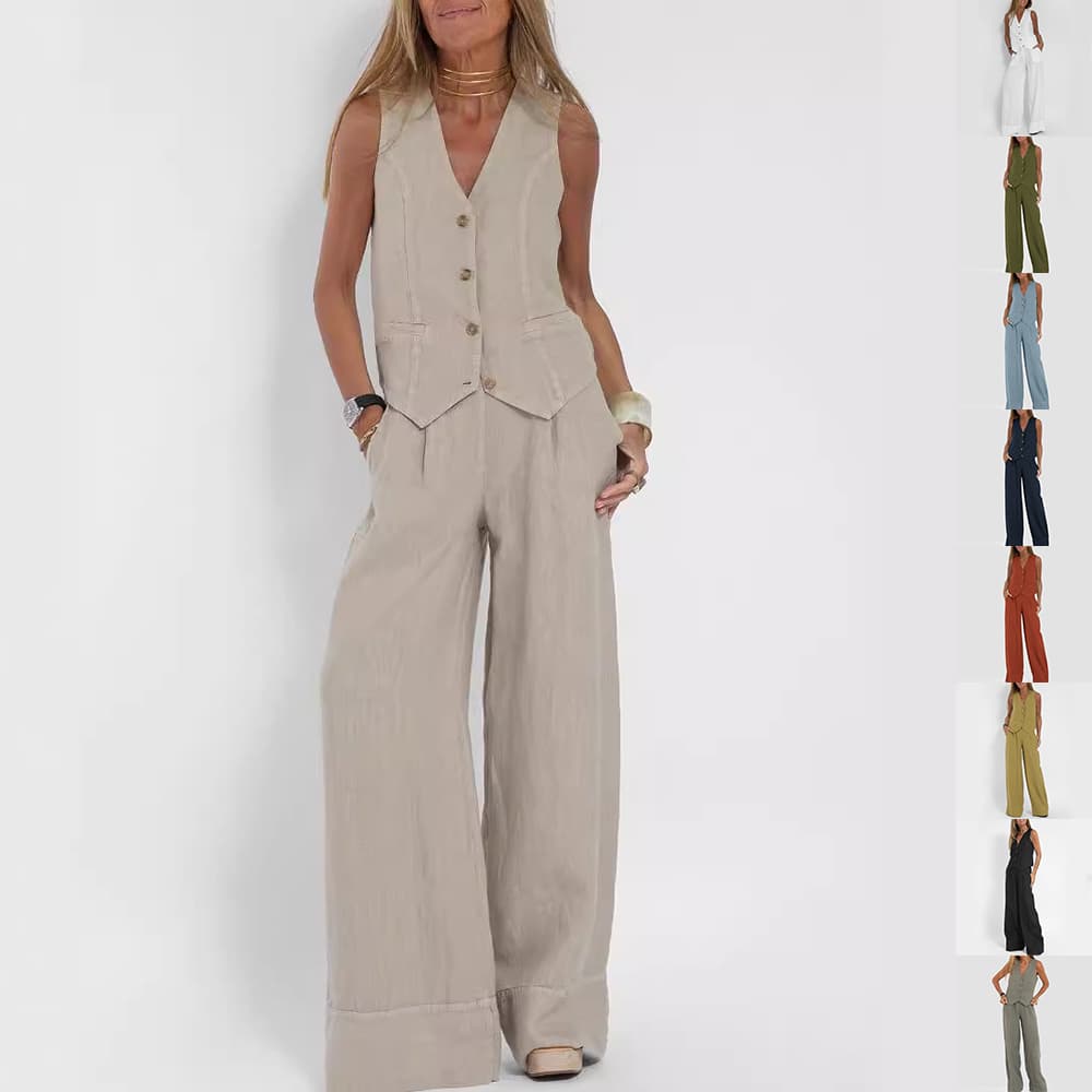 Conjunto Mujer Chaleco y Pantalón Recto Casual