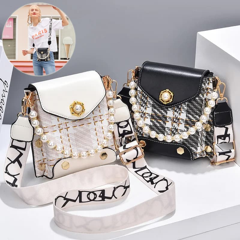 Bolso Bandolera Princesa con Cadena de Perlas para Mujer