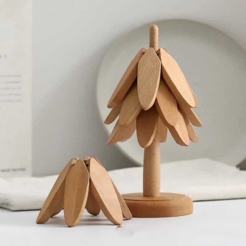 Posavasos Árbol de Navidad Plegable en Nogal Negro