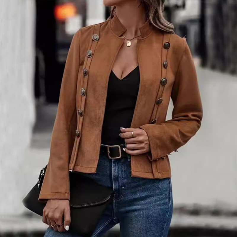 Chaqueta Corta Doble Pecho Retro Ante Mujer