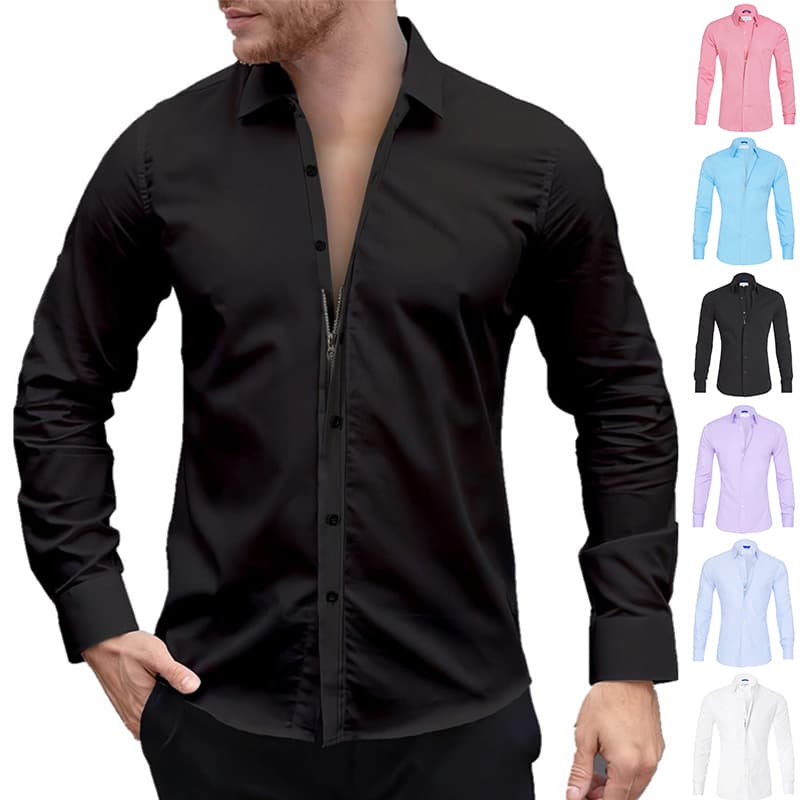 Camisa de manga larga con cremallera y botones para hombre