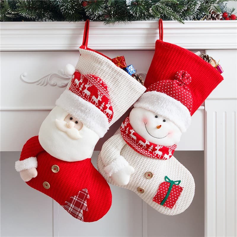 Calcetín Navideño Rojo y Blanco Tejido Santa Claus