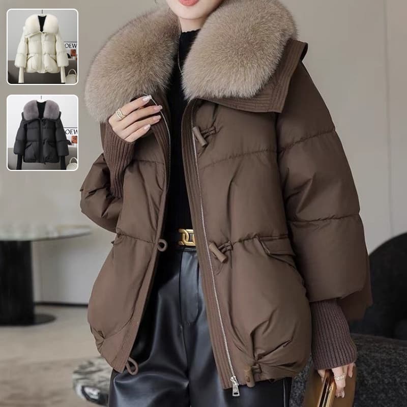 Chaqueta Acolchada Corta para Mujer con Cuello de Piel