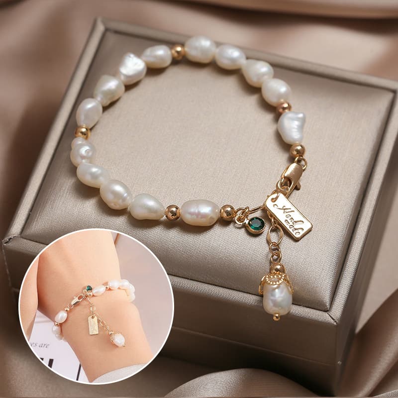 Pulsera de Circón y Perla Natural Lujo