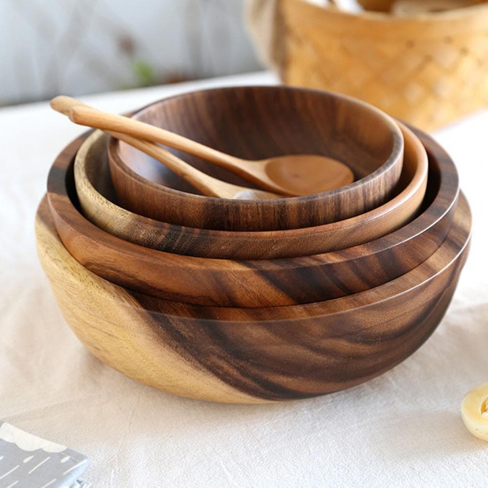 Cuenco de Madera Natural para Ensalada y Frutas