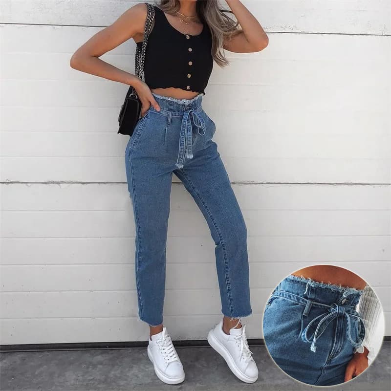 Pantalones Vaqueros Cintura Alta Estilo Lápiz Mujer