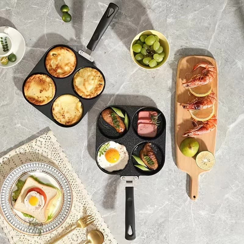 Sartén 4 Huecos Antiadherente para Huevos, Tortitas y Hamburguesas