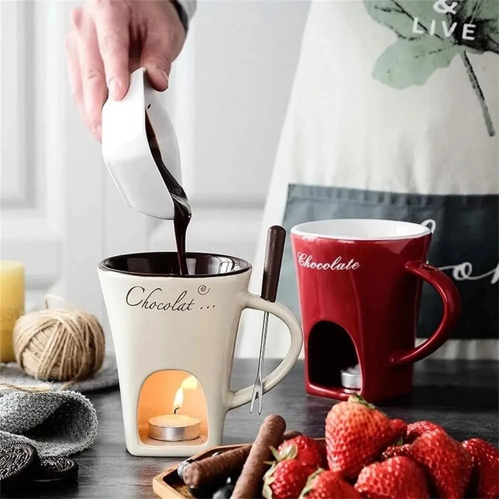 Set de Tazas Fondue Mini con Calientaplatos Individual