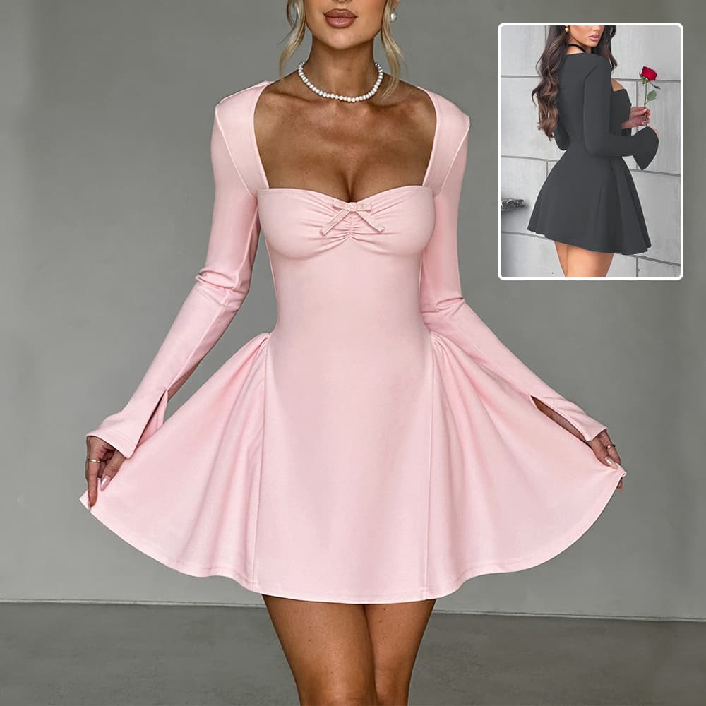 Vestido Escote Bajo Manga Larga Estilo Y2K