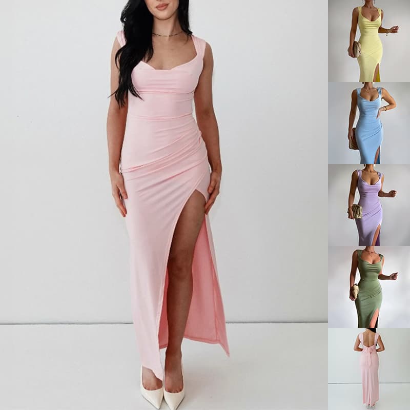 Vestido Slim Sin Mangas con Abertura y Lazada Trasera