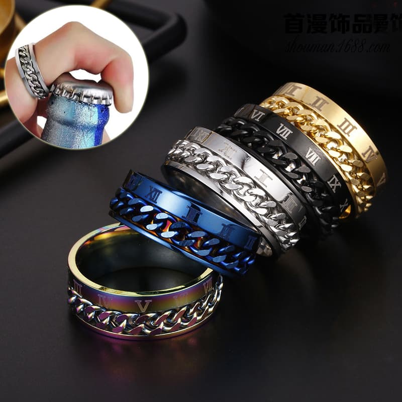 Anillo Spinner de Titanio con Abridor de Botellas