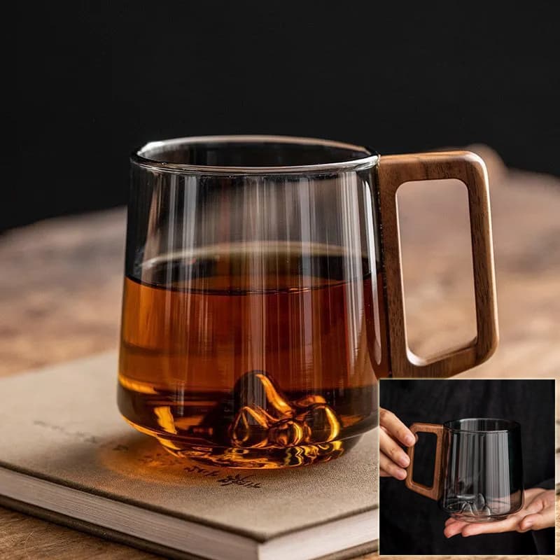 Vaso de Vidrio con Asa de Madera Grande