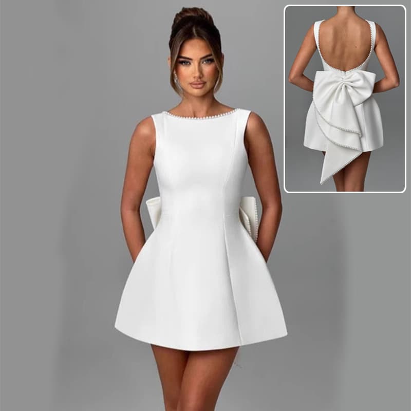 Vestido Espalda Descubierta con Grandes Lazos de Perlas
