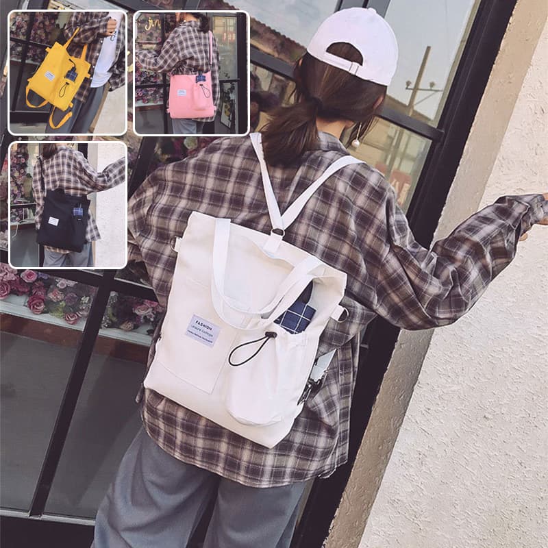 Mochila Harajuku Canvas con Bolsillos - Estilo Preppy