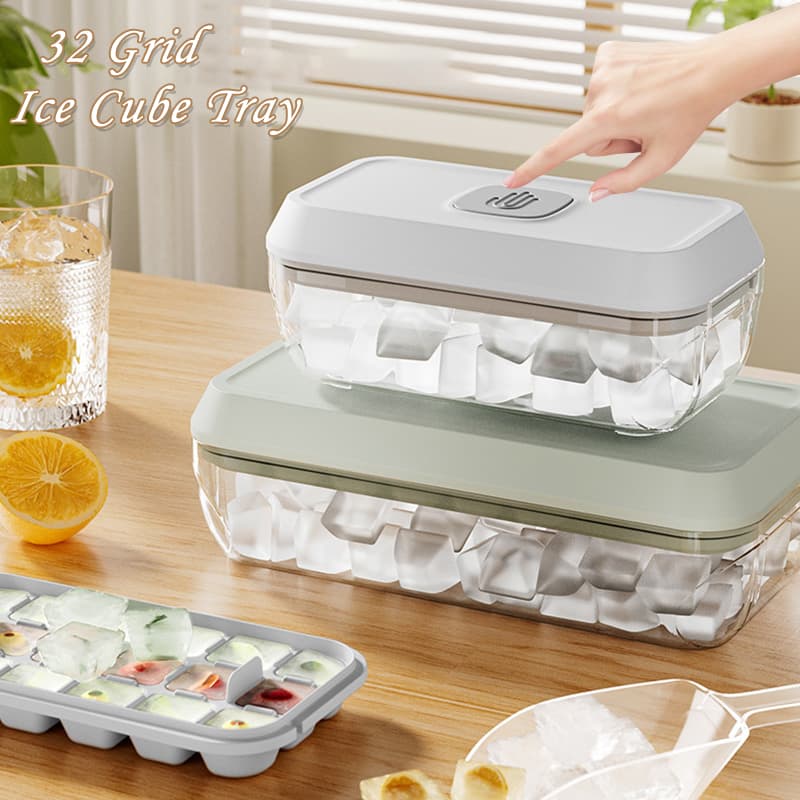 Molde de Hielo Silicona 32 Cubos con Tapa y Pala