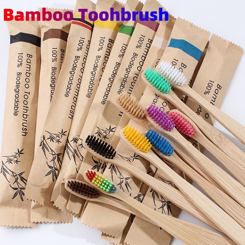 Set de 10 Cepillos de Dientes Bambú Natural con Cerdas Suaves