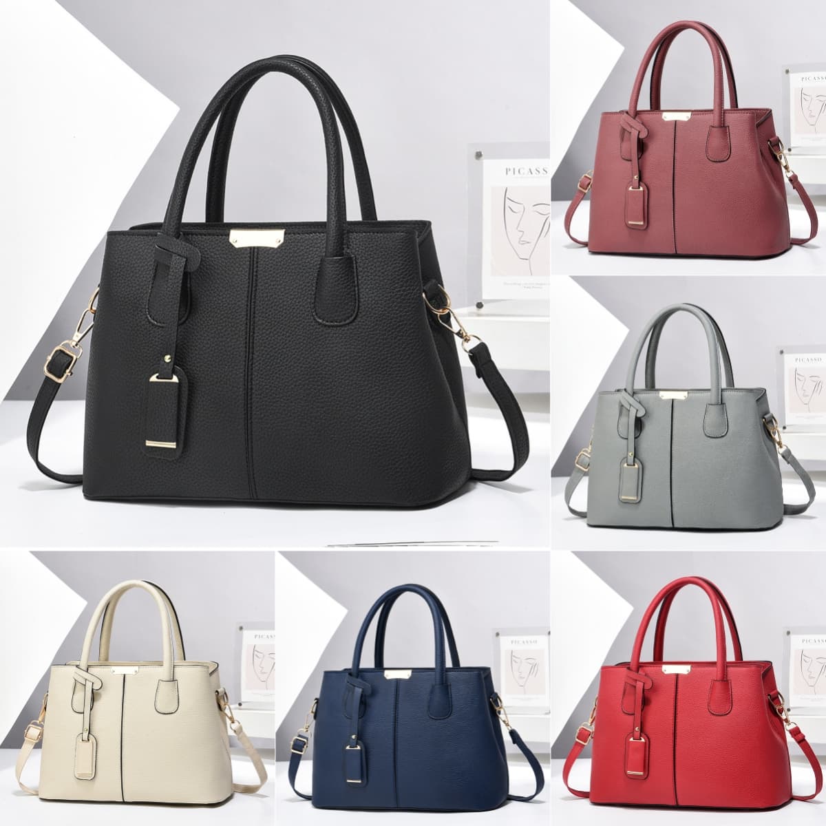 Bolso de cuero PU para mujer - Tote con bandolera