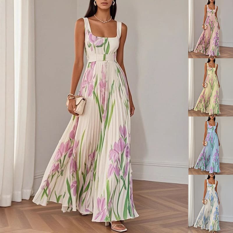 Vestido Midi Plisado Estampado Floral para Mujer
